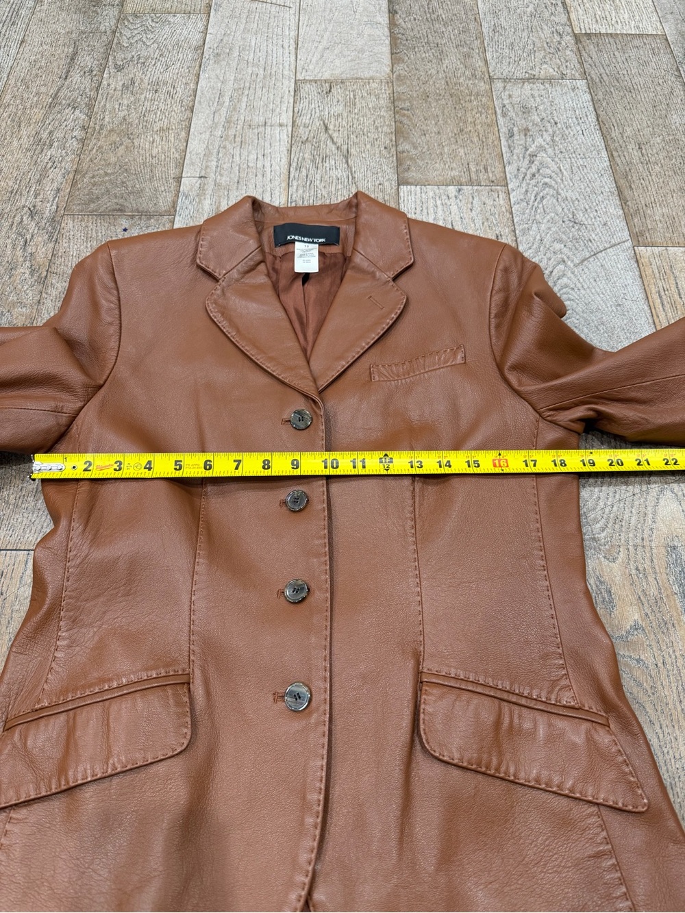 Vintage Jones New York Cognac Brown Genuine Leather Blazer Jacket - Size 12 Y2K - Picture 7 of 9